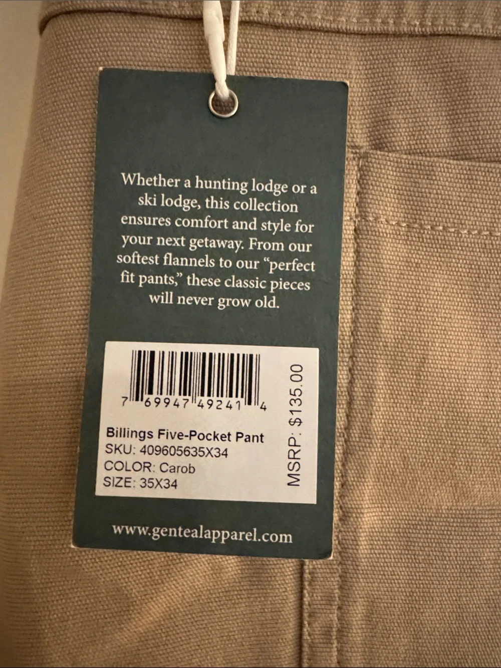 35x34 Genteal Carob Billings Five-Pocket Pant